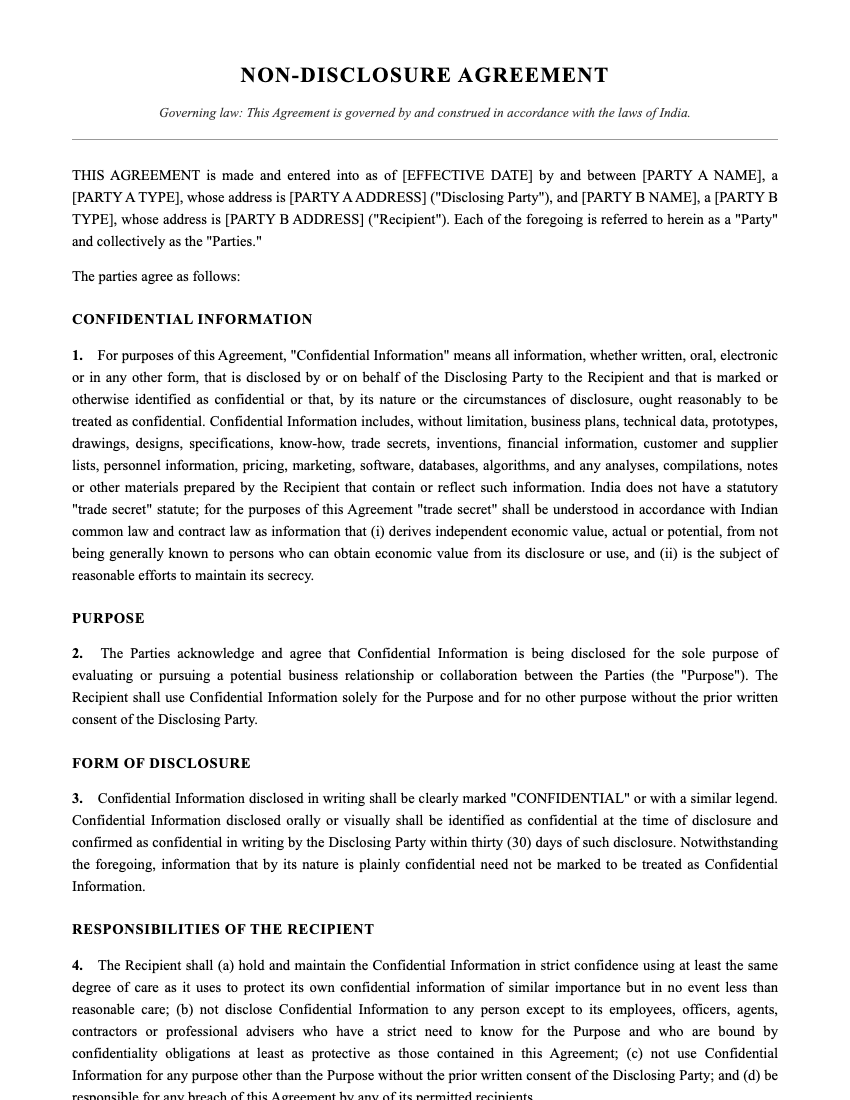 NDA Template Preview