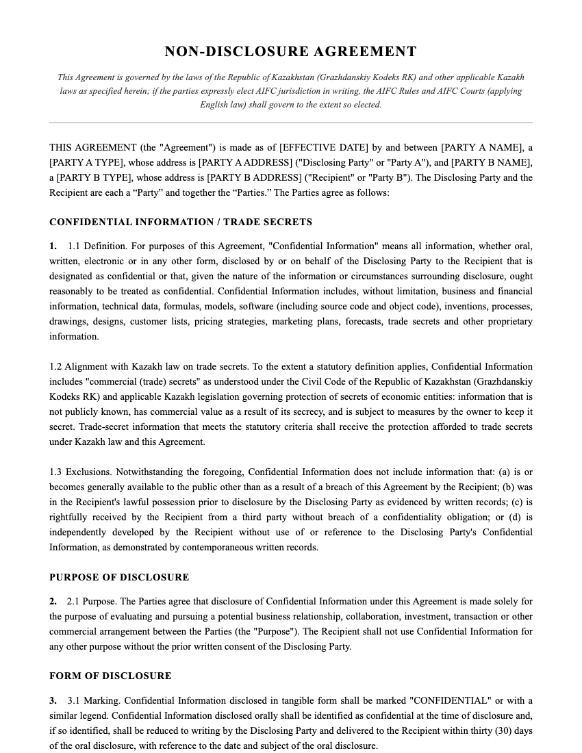 NDA Template Preview