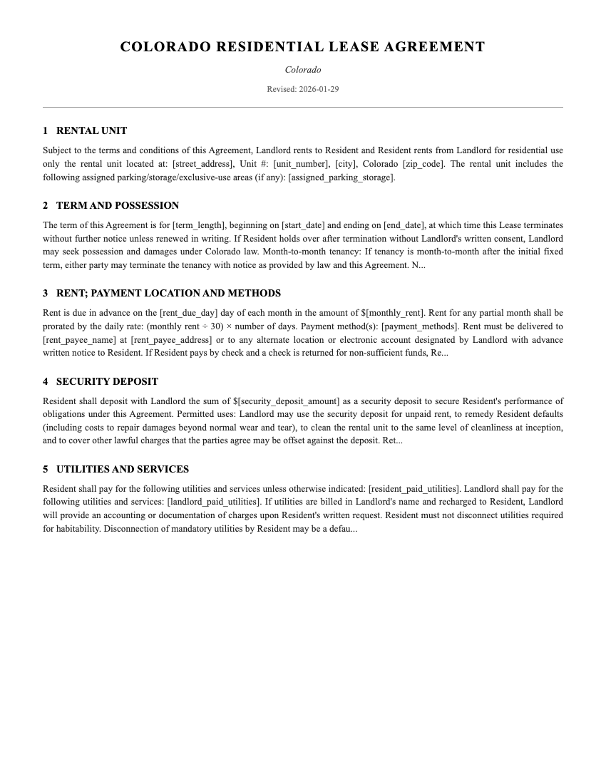 Lease Template Preview