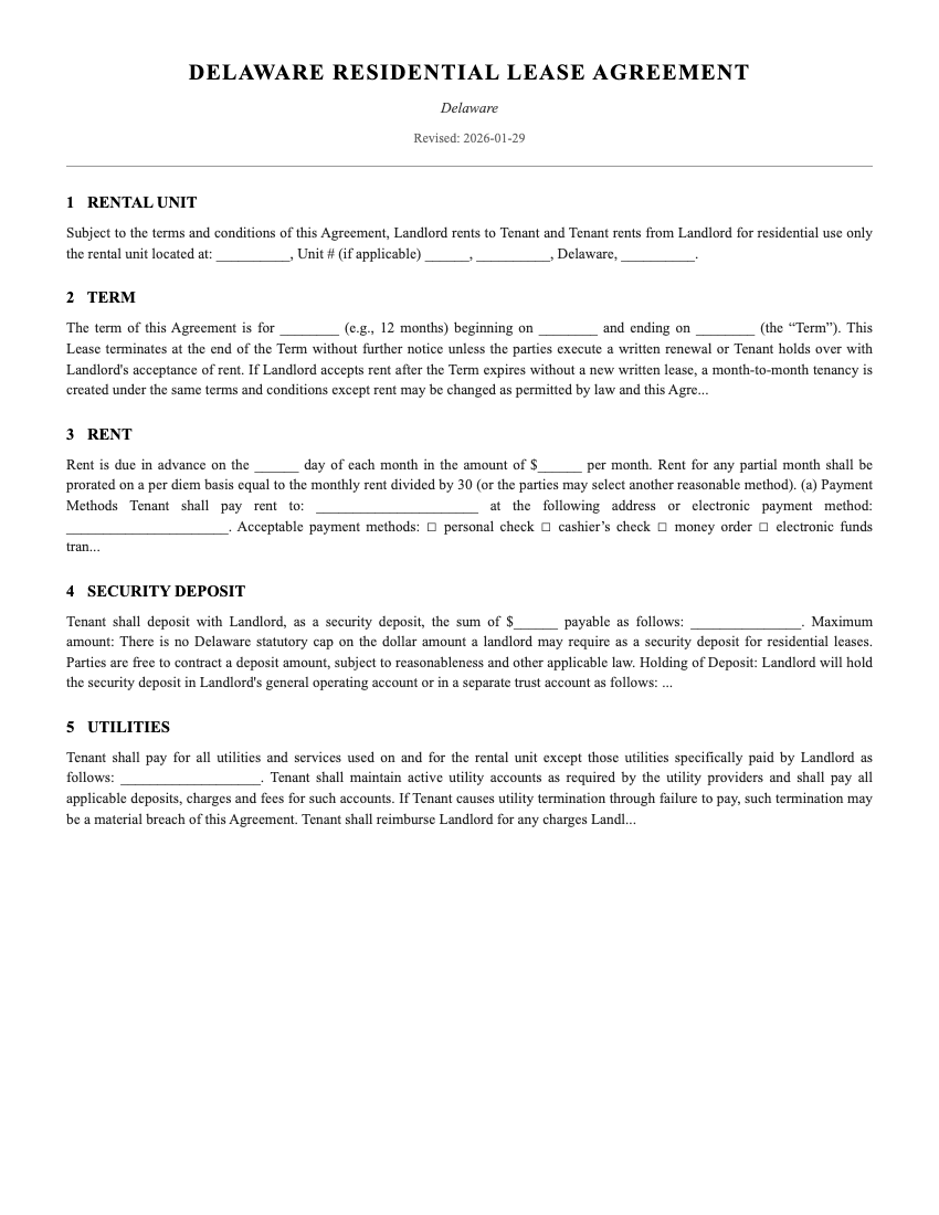 Lease Template Preview