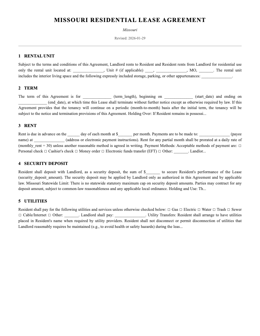 Lease Template Preview