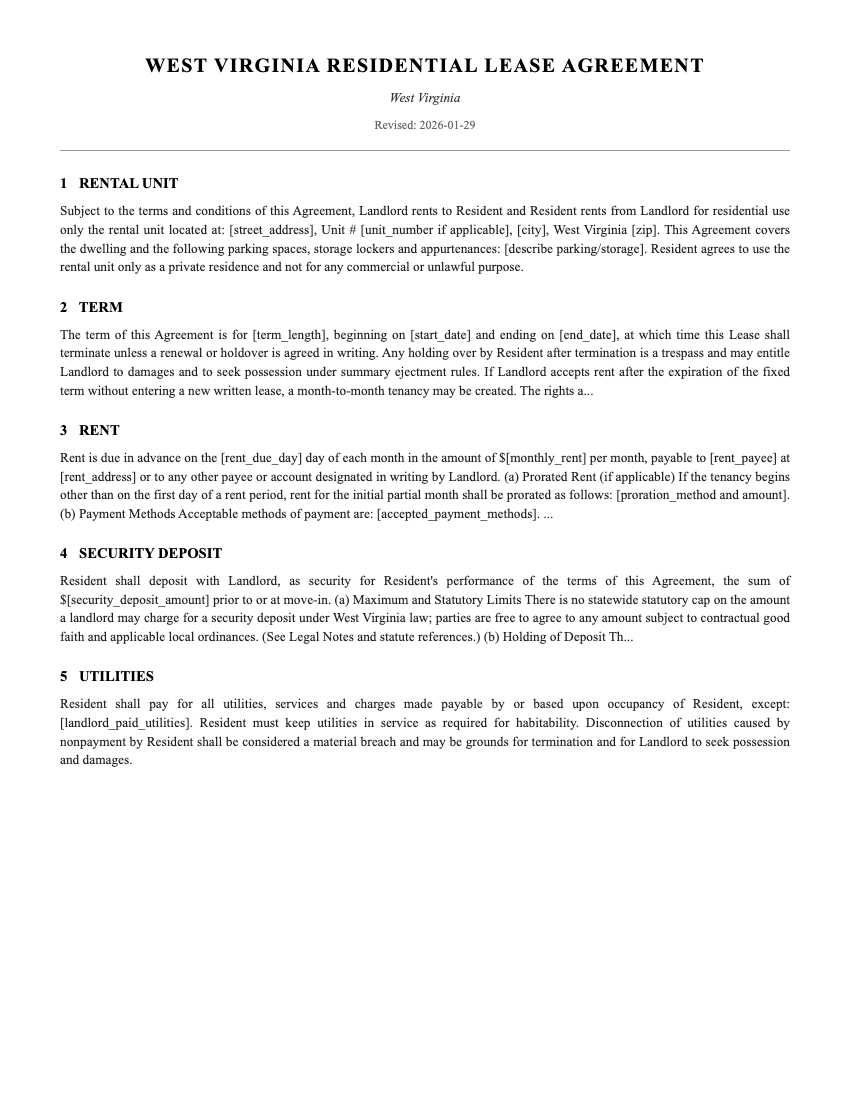 Lease Template Preview