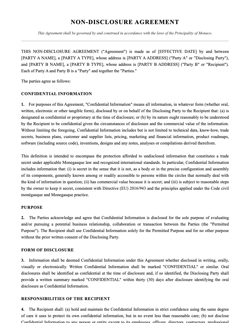 NDA Template Preview