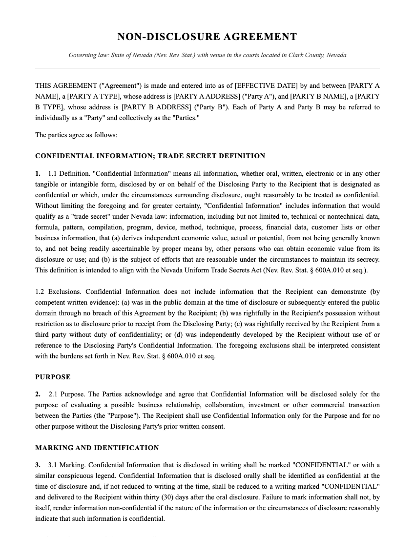 NDA Template Preview