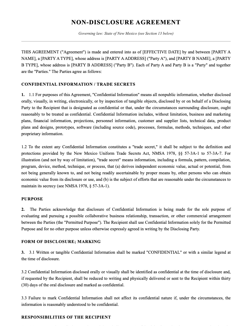 NDA Template Preview