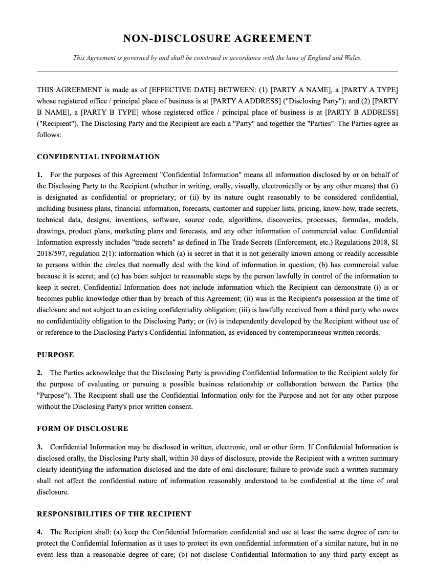 NDA Template Preview